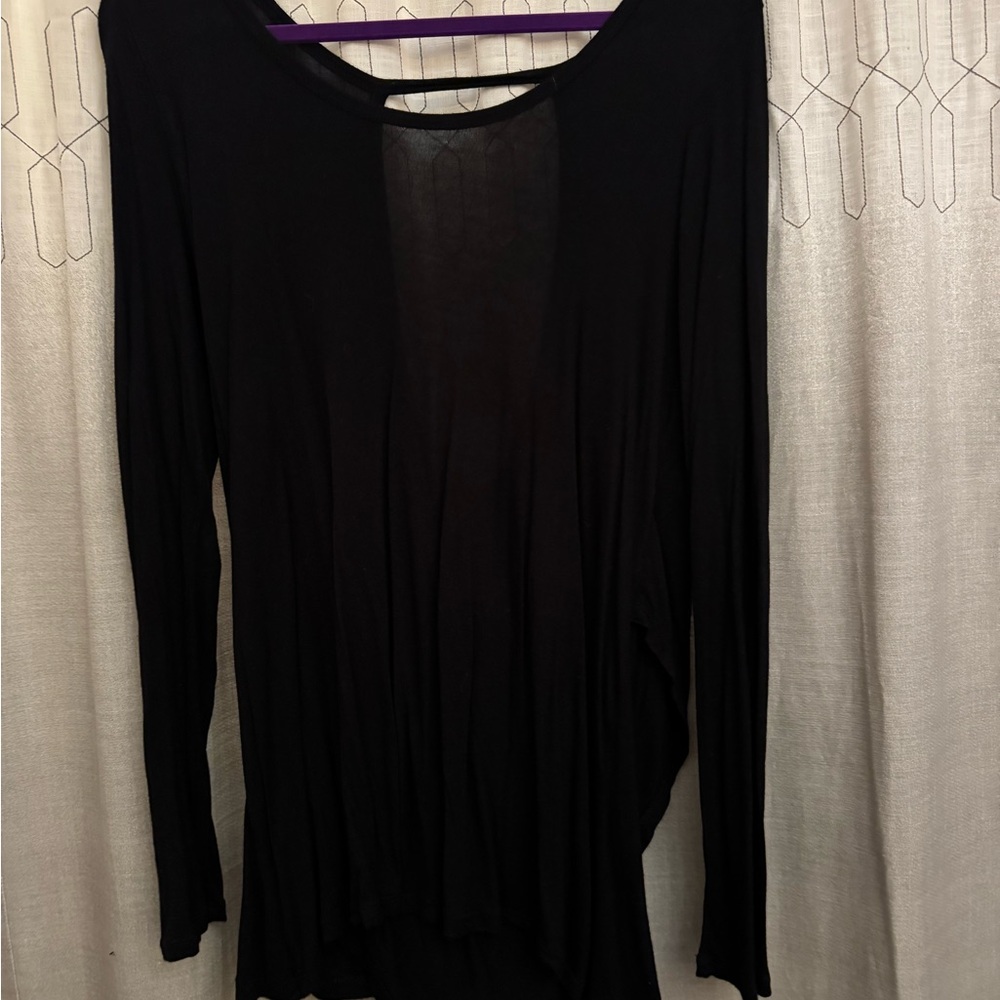 Serene Blue Women’s Tall Black Long Sleeve Open Back Top